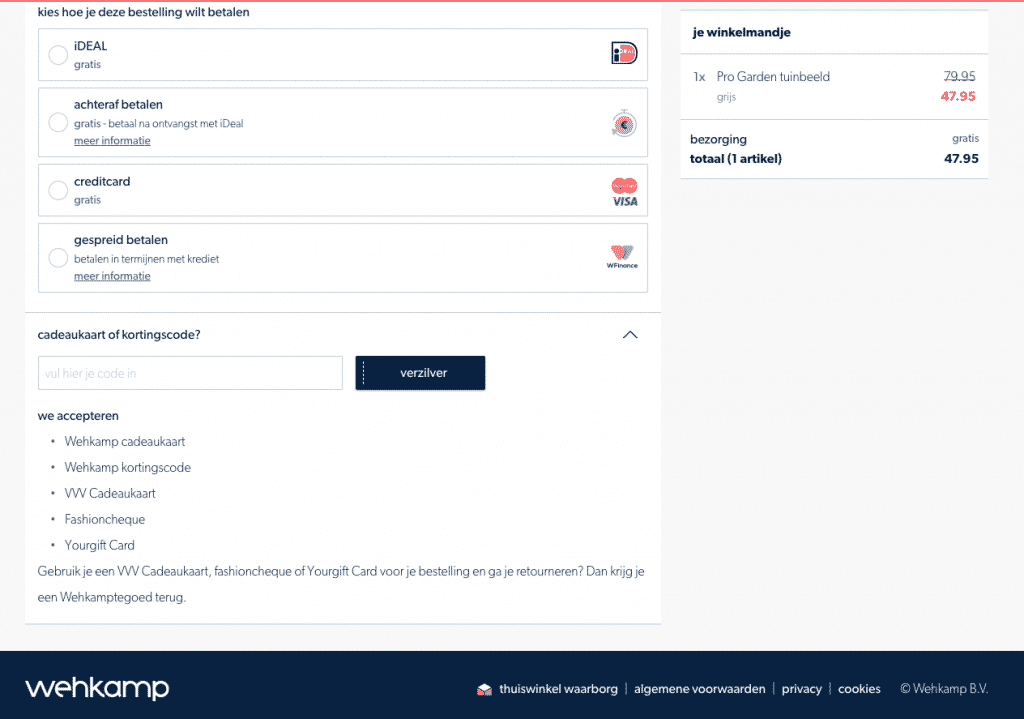 kortingscode invullen