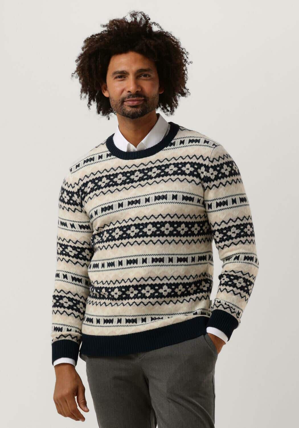 Beige Selected Homme Trui Faroe Ls Knit Fair Isle Crew