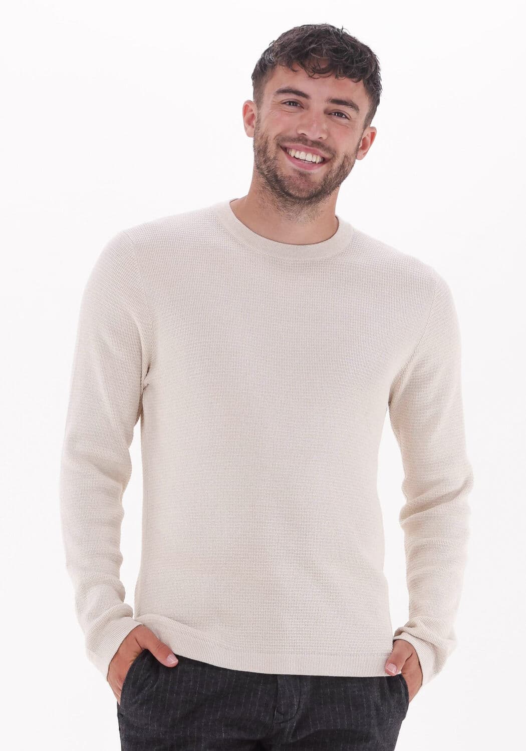 Beige Selected Homme Trui Rocks Ls Knit Crew Neck W Naw