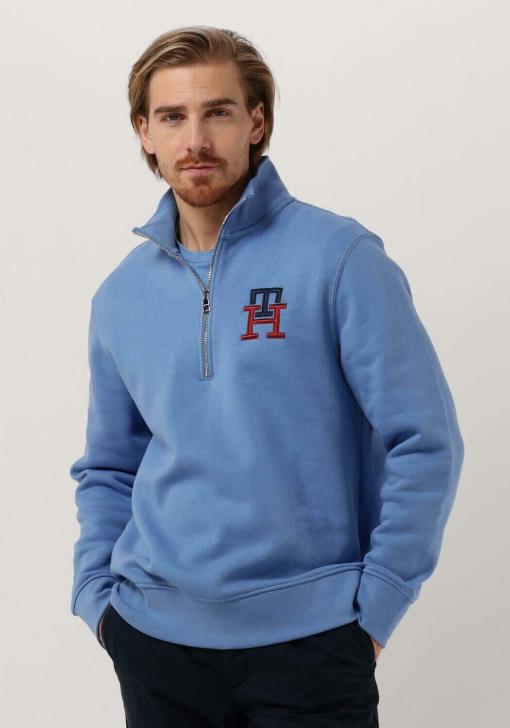 Blauwe Tommy Hilfiger Trui Essential Monogram Half Zip