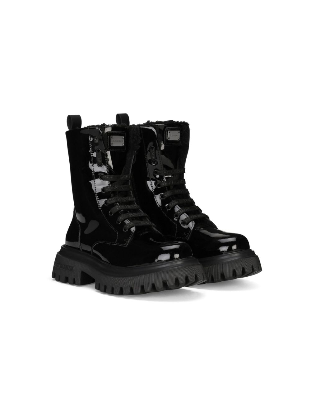 Dolce & Gabbana Kids Lakleren combat boots - Zwart