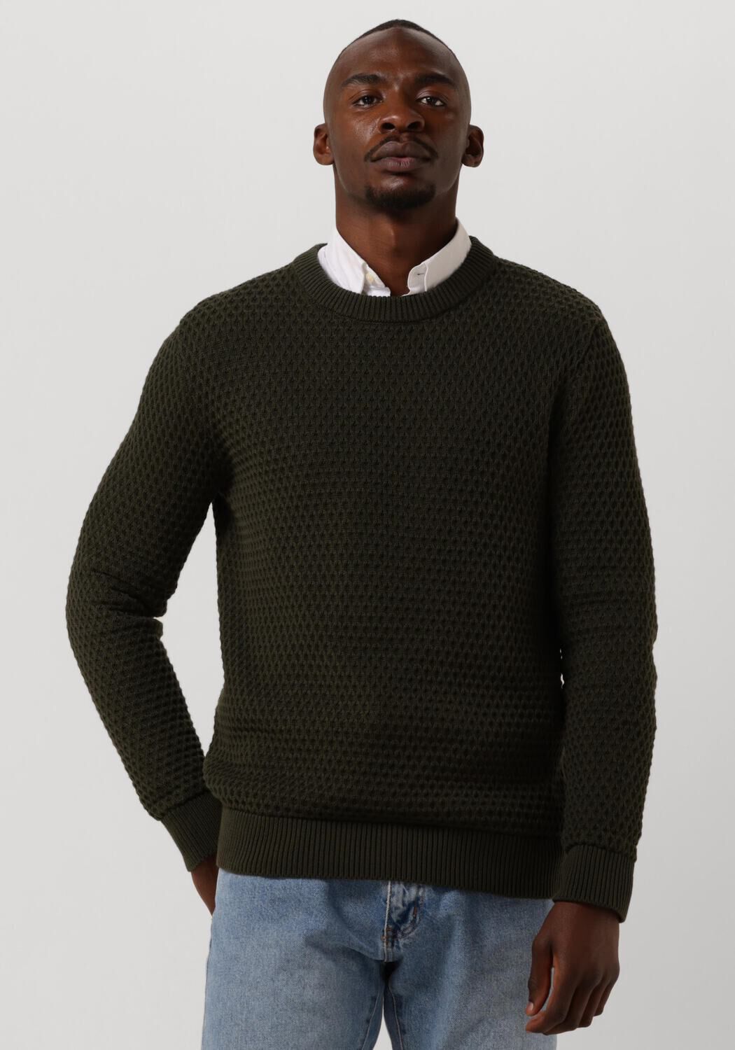 Donkerblauwe Selected Homme Trui Remy Ls Knit All Stu Crew Neck W Camp