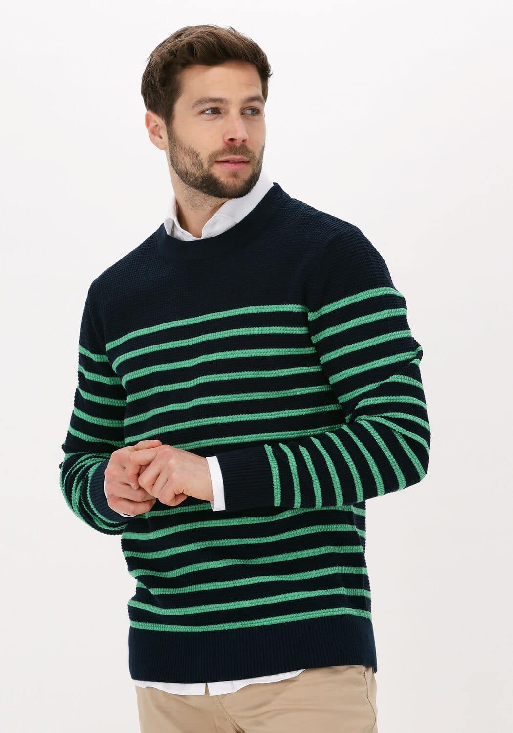Donkerblauwe Selected Homme Trui Slhrenson Ls Knit Crew Neck W
