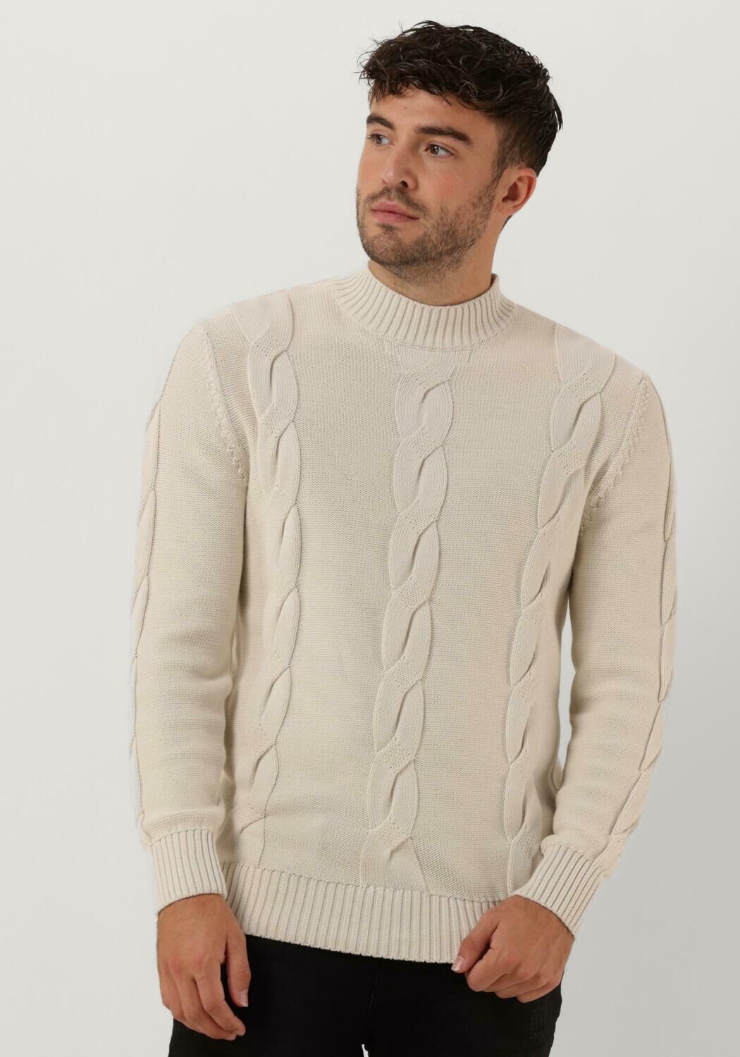 Gebroken Wit Purewhite Trui Mockneck Knit With Cable Details