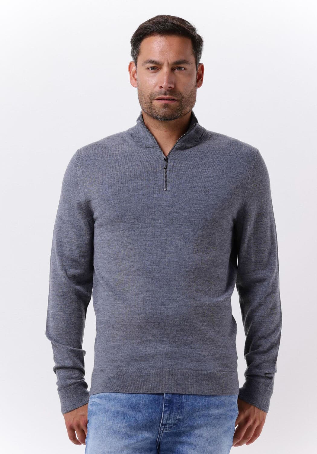 Grijze Calvin Klein Trui Superior Wool Quarter Zip