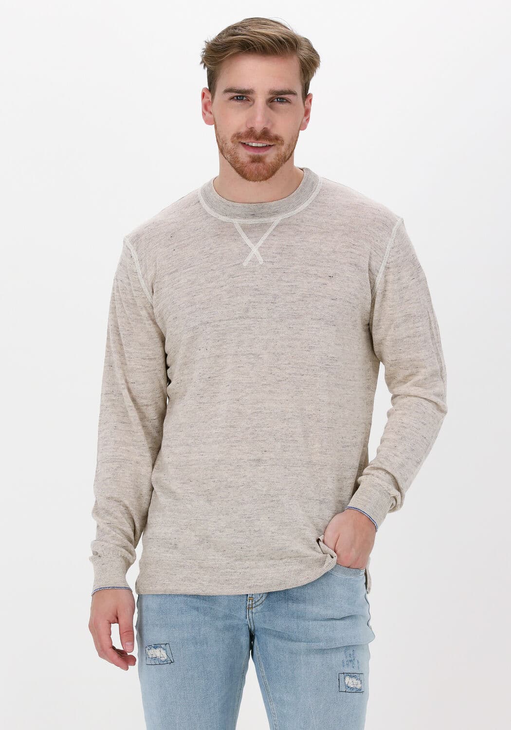 Zand Scotch & Soda Trui Lightweight Linen-blend Melange Crewneck Pullover