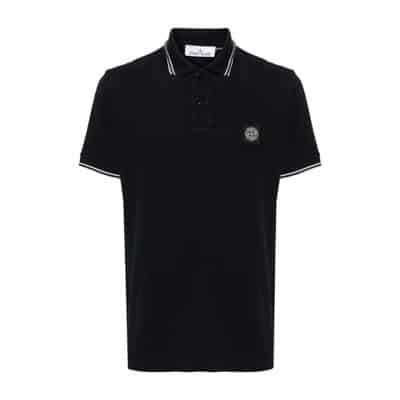 Blauwe Geribbelde Kraag T-shirts en Polos Stone Island , Blue , Heren