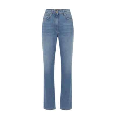Blauwe Straight Leg Jeans met Logo Borduursel Elisabetta Franchi , Blue , Dames