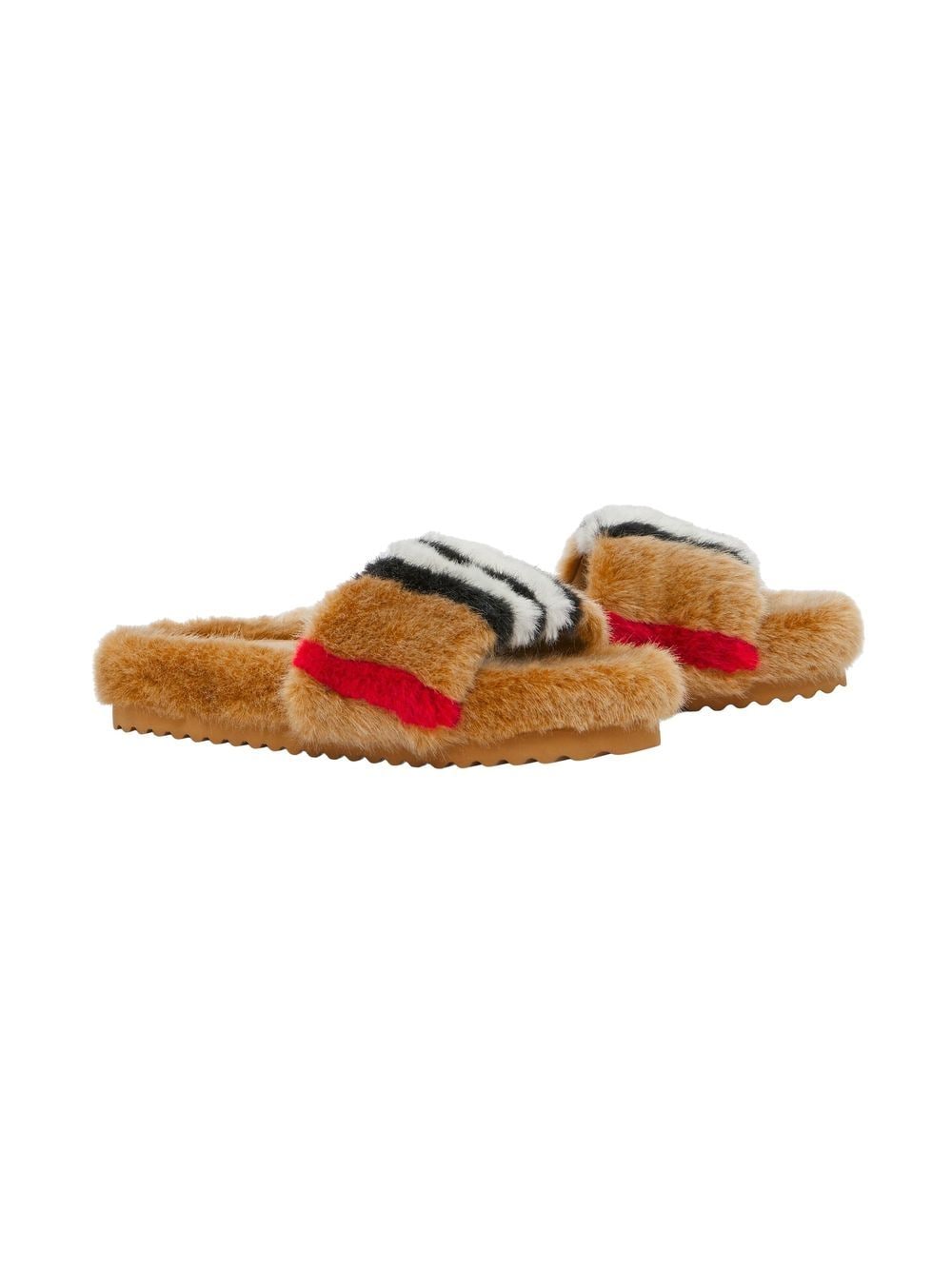 Burberry Kids Icon Stripe slippers met motief - Bruin