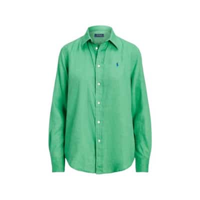 Casual Linnen Overhemd met Geborduurd Logo Polo Ralph Lauren , Green , Dames