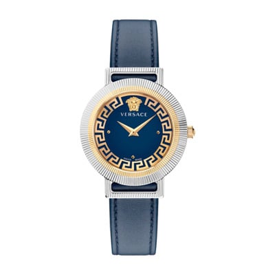 Chique Leren Horloge Blauw Goud Versace , Gray , Dames