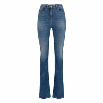 Flared Jeans van Stretchkatoen met Hoge Taille Elisabetta Franchi , Blue , Dames