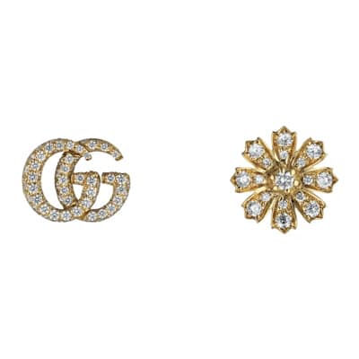 Flora oorbellen met Double G detail in geel goud en diamanten Gucci , Yellow , Dames