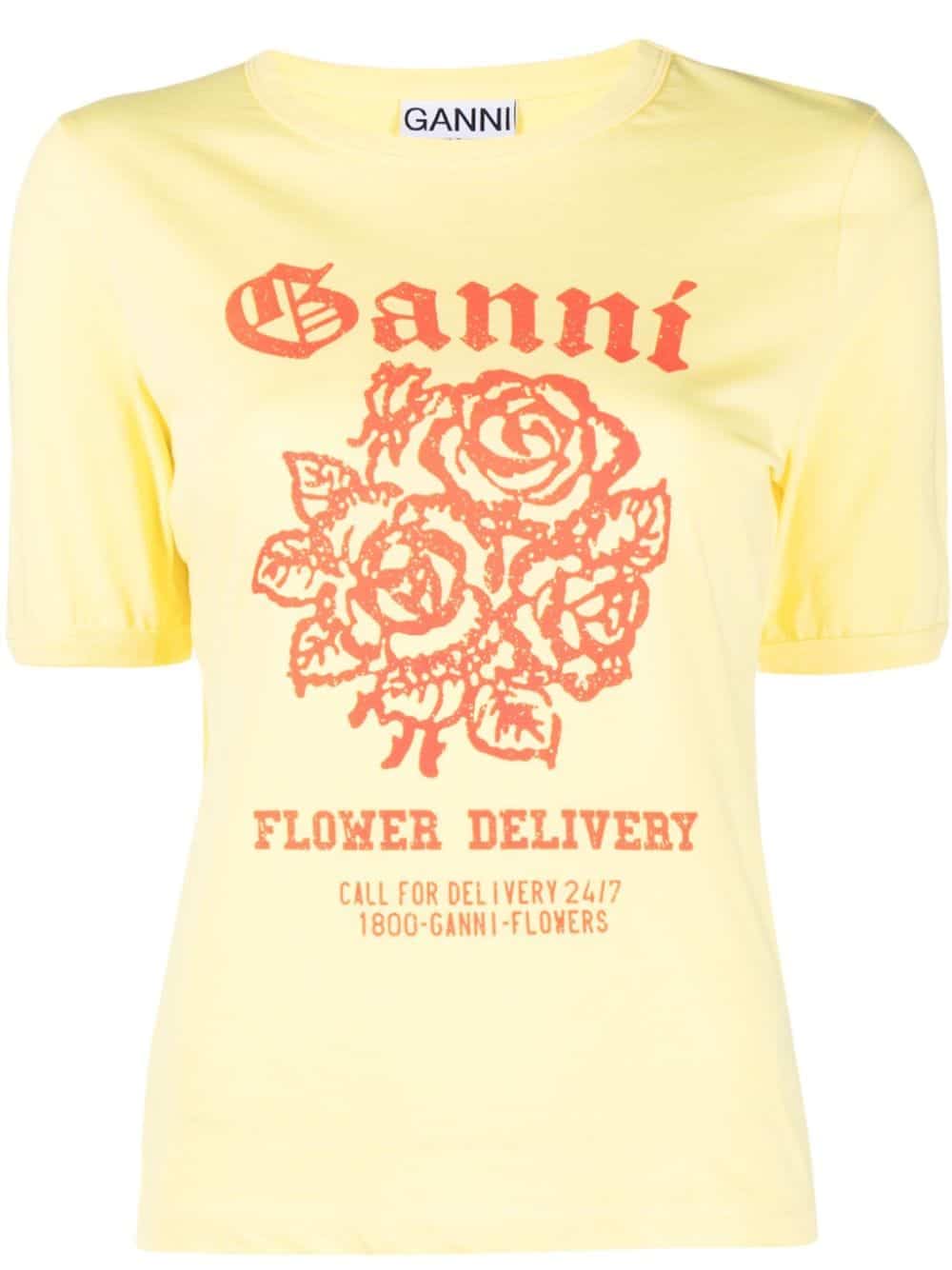 GANNI T-shirt met print - Geel