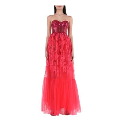 Lange jurk met geborduurde pailletten top Elisabetta Franchi , Pink , Dames