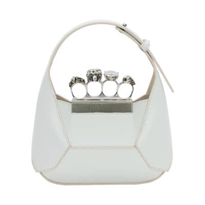 Mini Jewelled Hobo Tas in Ivoor Kalfsleer Alexander McQueen , White , Dames