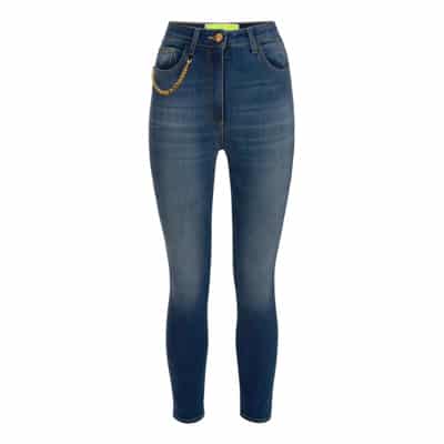 Skinny Jeans van Stretchkatoen met Gouden Metalen Ketting Elisabetta Franchi , Blue , Dames