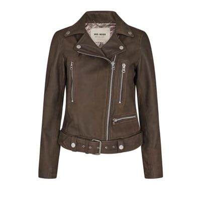 Stoere Leren Jas met Asymmetrische Rits MOS Mosh , Brown , Dames