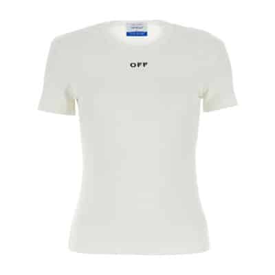 Stretch Katoenen T-shirt Off White , White , Dames