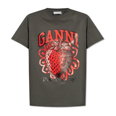 T-shirt met logo Ganni , Gray , Dames