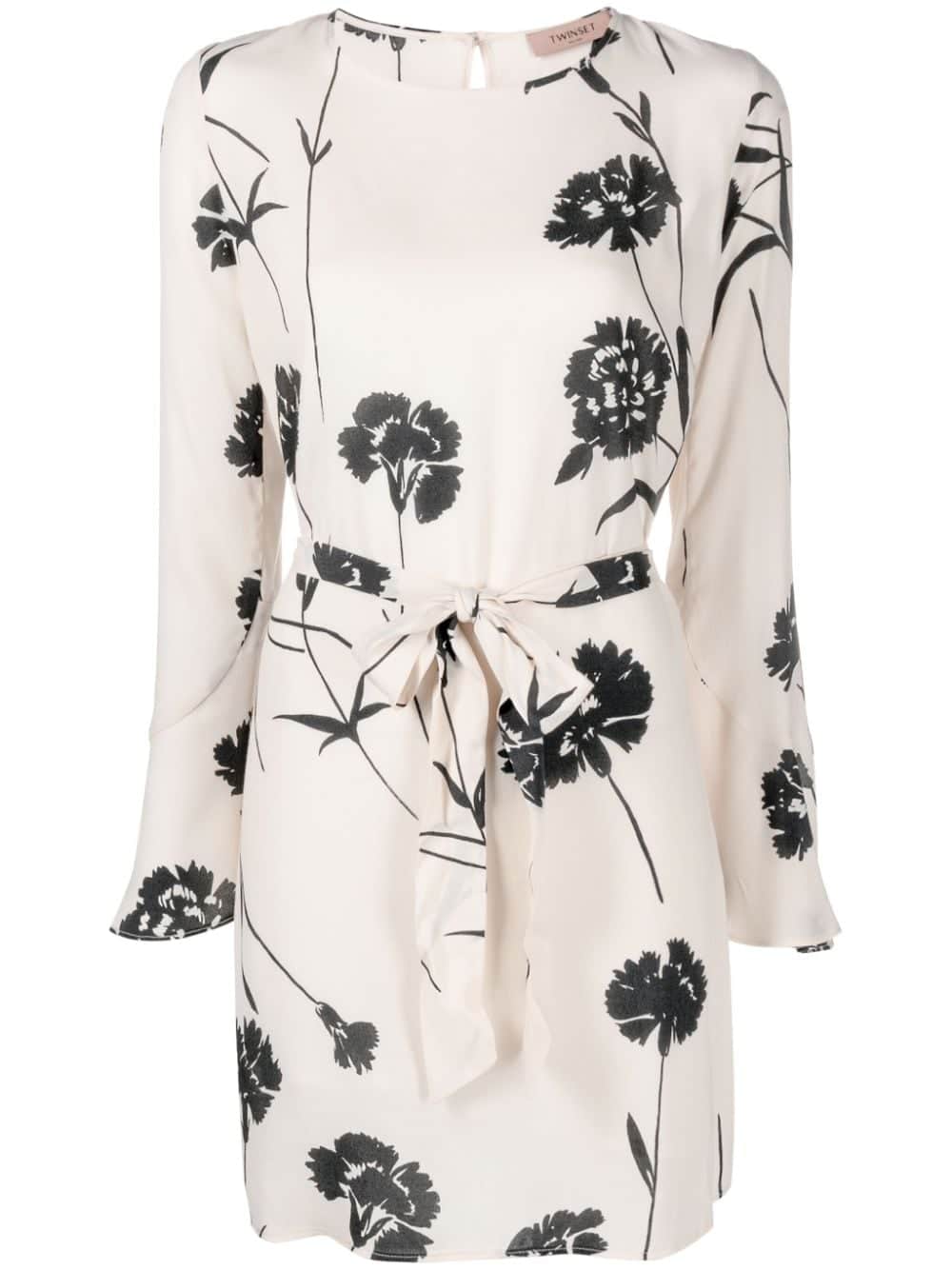TWINSET Mini-jurk met bloemenprint en ceintuur - Beige
