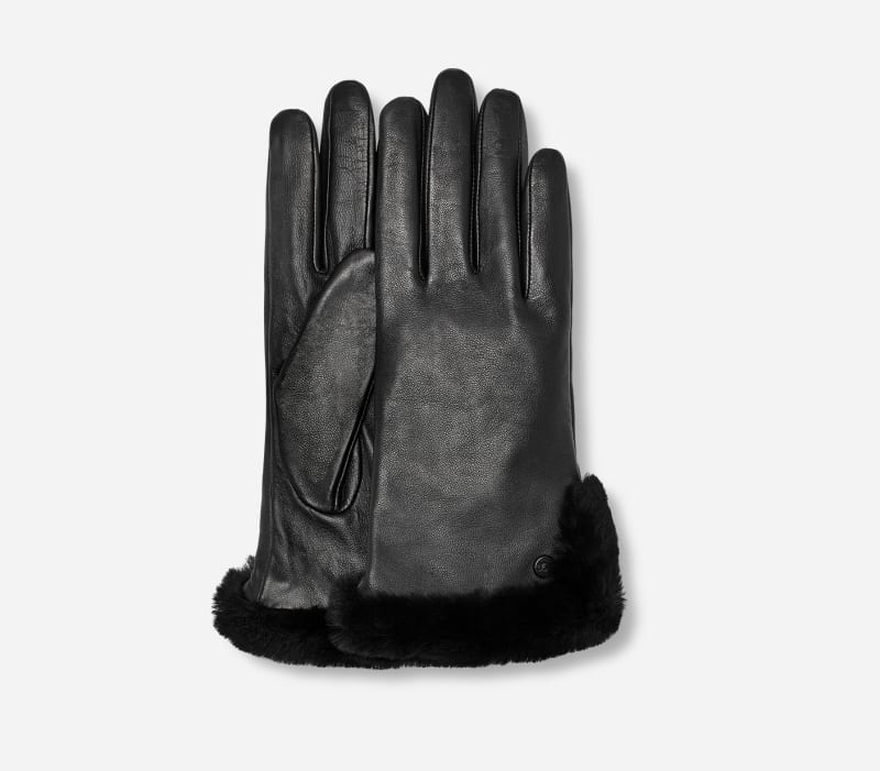 UGG® Handschoenen met split van leer en sheepskin voor Dames in Black, Maat M, Shearling
