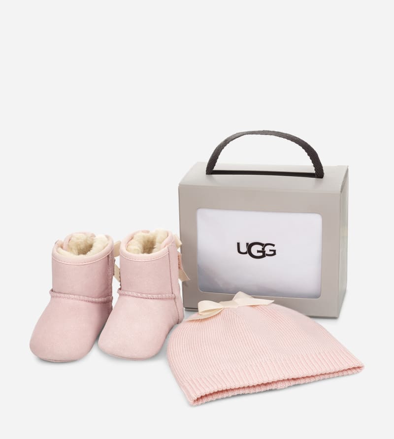 UGG® Jesse Bow II Boot and Beanie Set for Kids in Pink, Size 0.5, Leather