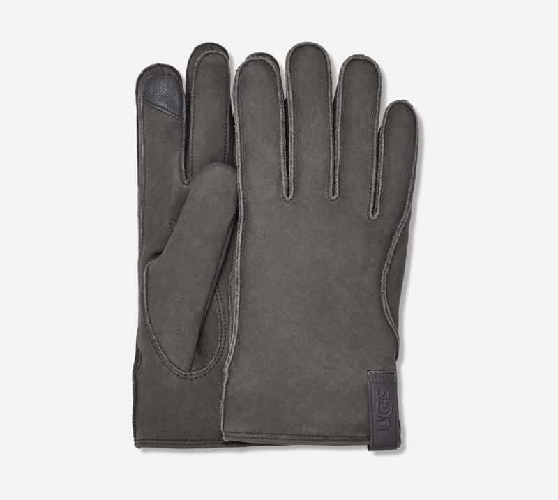 UGG® Leren handschoen met Clamshell-logo in Grey, Maat XL, Leder