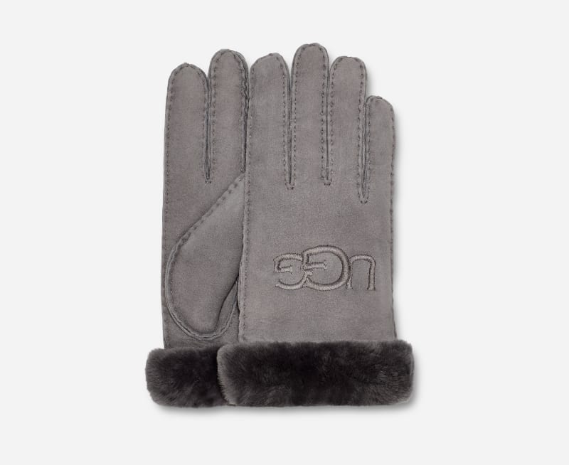 UGG® Sheepskin Embroidered Handschoenen in Grey, Maat L, Shearling