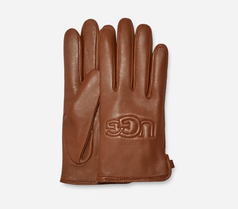 UGG® Shorty-handschoen met logo in Brown, Maat L, Leder