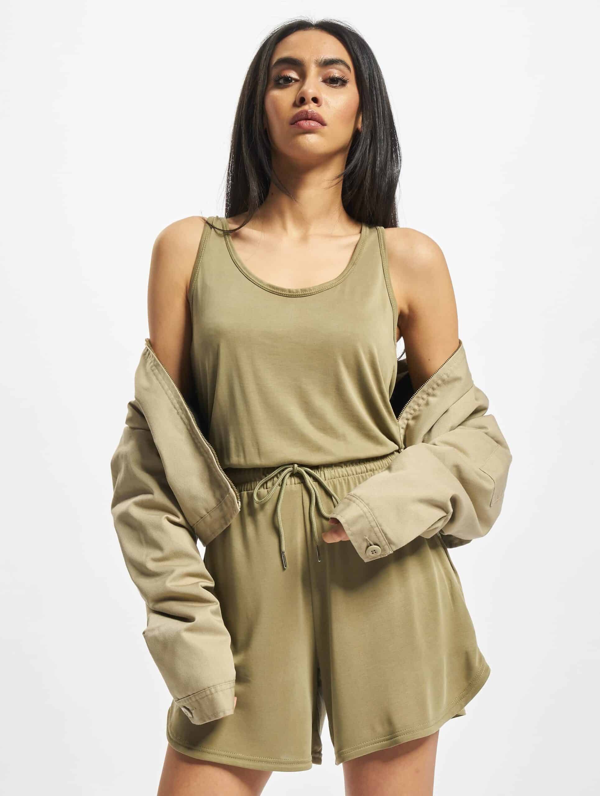 Urban Classics Ladies Short Sleeveless Modal Jumpsuit Vrouwen op kleur kaki, Maat 5XL