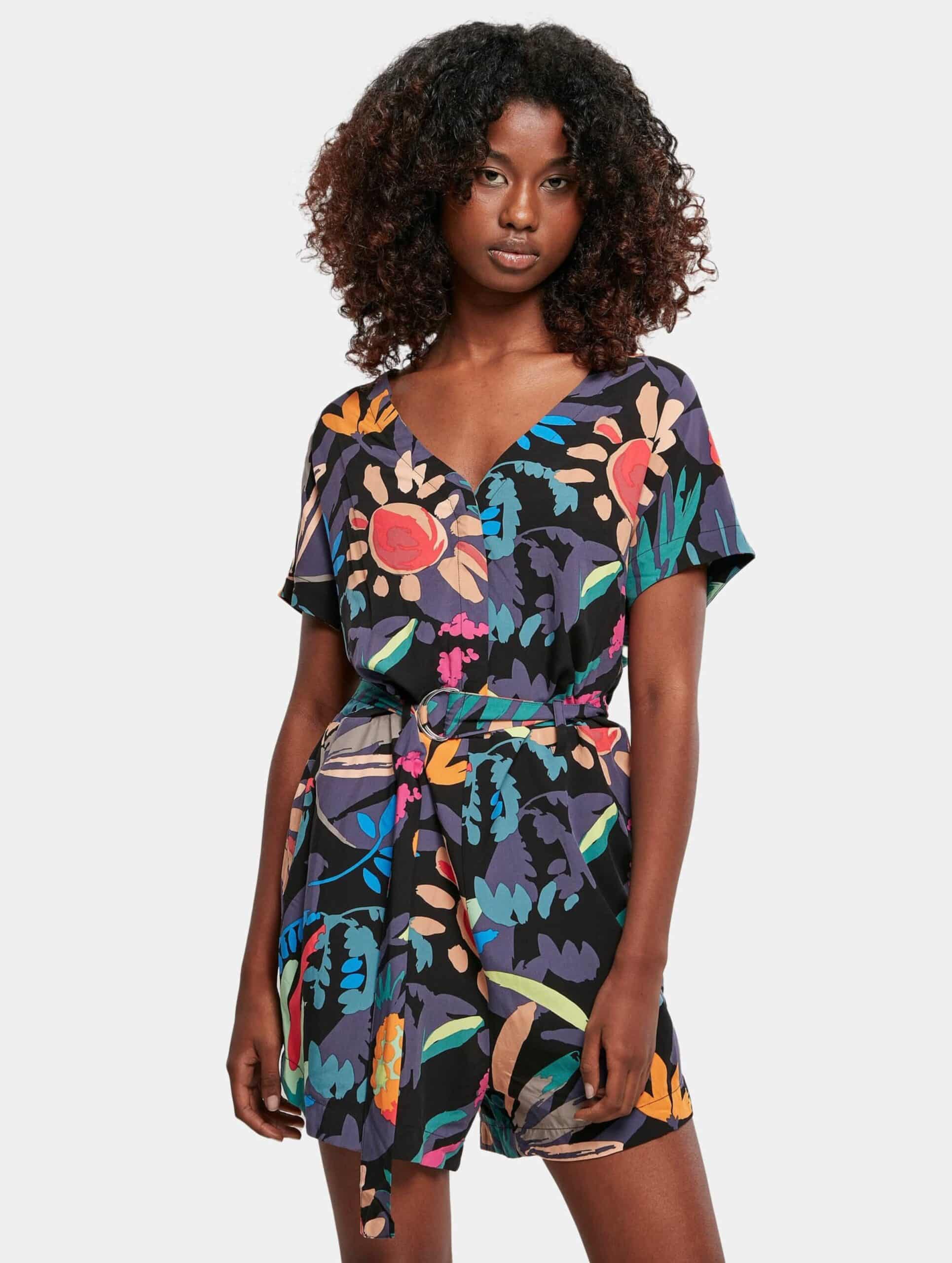 Urban Classics Ladies Short Viscose Belt Jumpsuit Vrouwen op kleur kleurrijk, Maat L