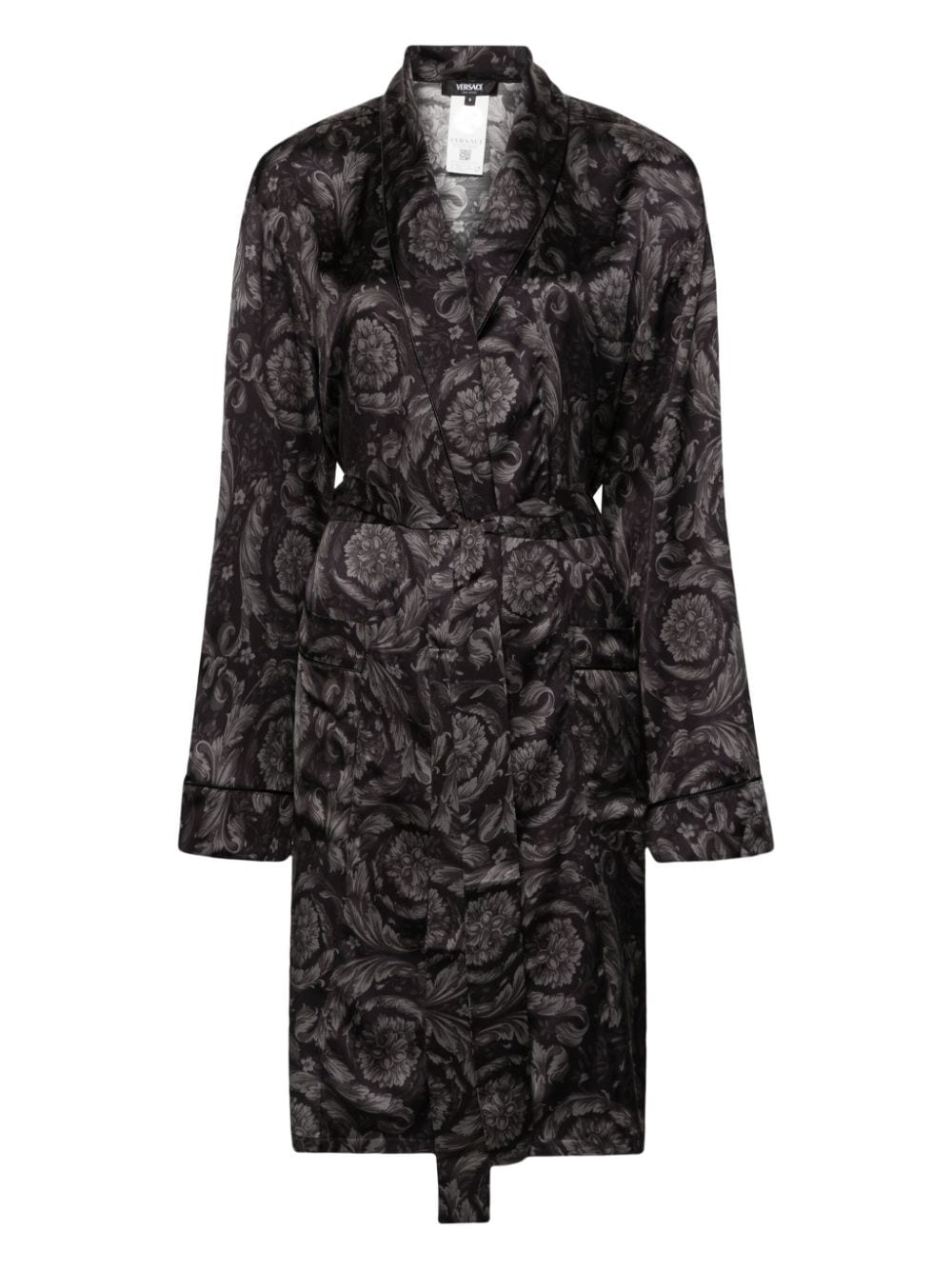 Versace Badjas met barokprint en ceintuur - Zwart