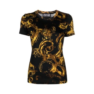 Waterverf Couture Katoenen T-shirt Versace Jeans Couture , Black , Dames