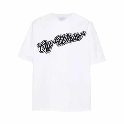Witte Katoenen V-Hals Shirt met Logo Patch Off White , White , Heren