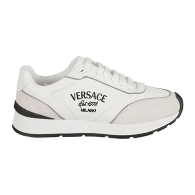 Witte Leren Sneakers met Versace Borduursel Versace , White , Heren