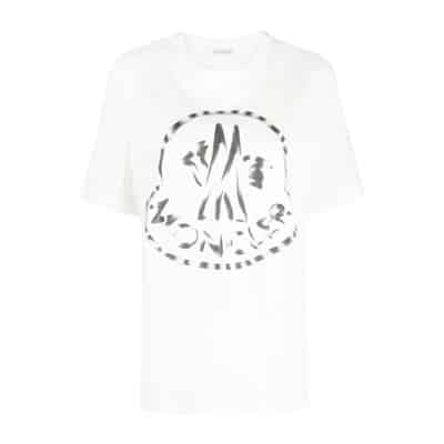 Witte T-shirt met geribbelde ronde hals voor vrouwen Moncler , White , Dames