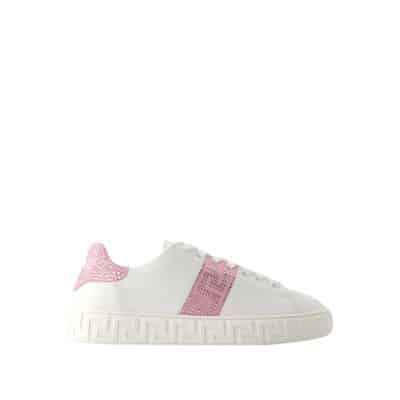 Witte/Roze Leren Sneakers - La Greca Versace , White , Dames