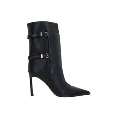 Zwarte Leren Laarzen met Gespsluiting en Stiletto Hak Sergio Rossi , Black , Dames