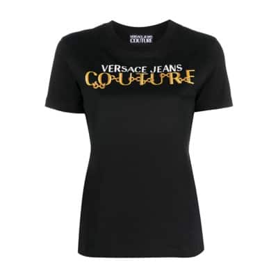 Zwarte T-shirts en Polos voor dames - Aw23 Collectie Versace Jeans Couture , Black , Dames