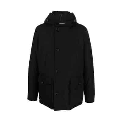 Zwarte Woolrich Jas met Capuchon en Polo Kraag Woolrich , Black , Heren