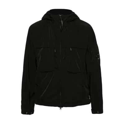 Zwarte jas met verstelbare capuchon en lensdetail C.p. Company , Black , Heren