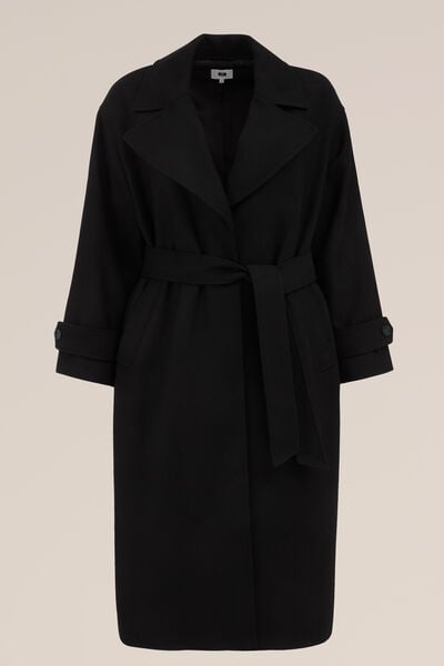 WE Fashion - Dames jas van wolmix - Curve - Oversized - Zwart - Plus Size Maat: 44