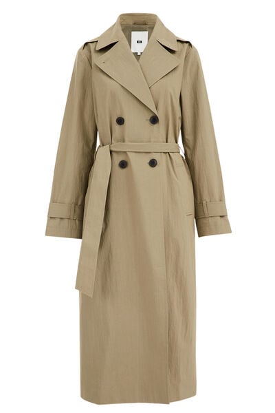 WE Fashion - Dames trenchcoat - Loose fit - Mosgroen - Katoen - Maat: 36