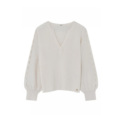 Off White Gebreide Trui met Pofmouwen Gustav , White , Dames