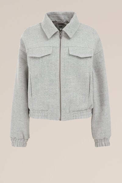 WE Fashion - Dames bomber jack - Regular fit - Lichtgrijs - Maat: XS