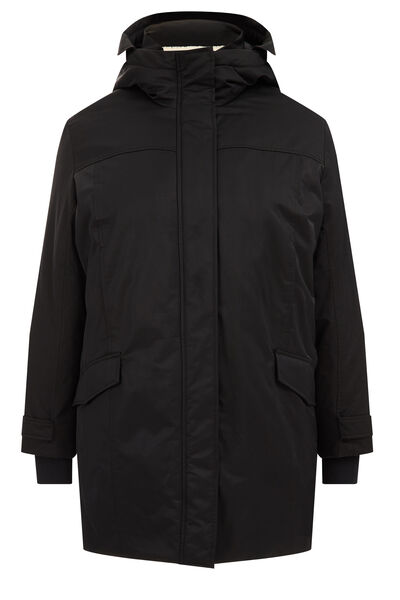 WE Fashion - Dames gewatteerde parka - Curve - Regular fit - Zwart - Katoen - Plus Size Maat: 48