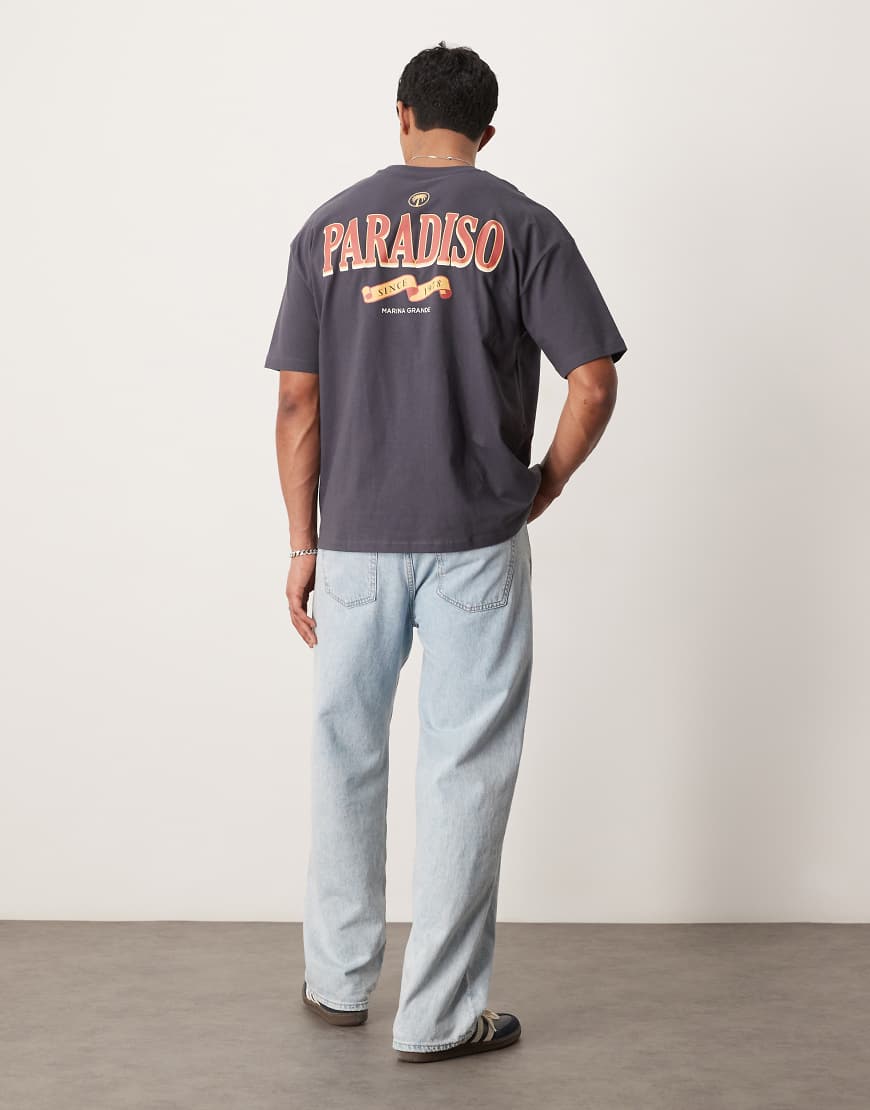 ASOS DESIGN - Oversize-T-Shirt in Anthrazit mit Text-Print-Grau