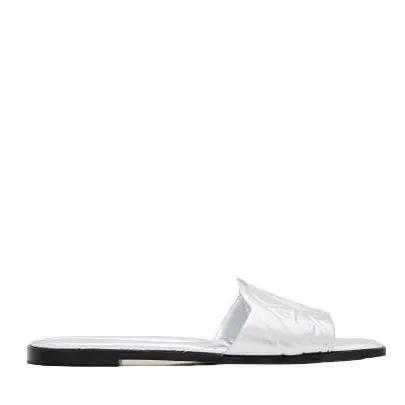 Alexander McQueen Sandalen - Flat Leather Slide Sandal in zilver