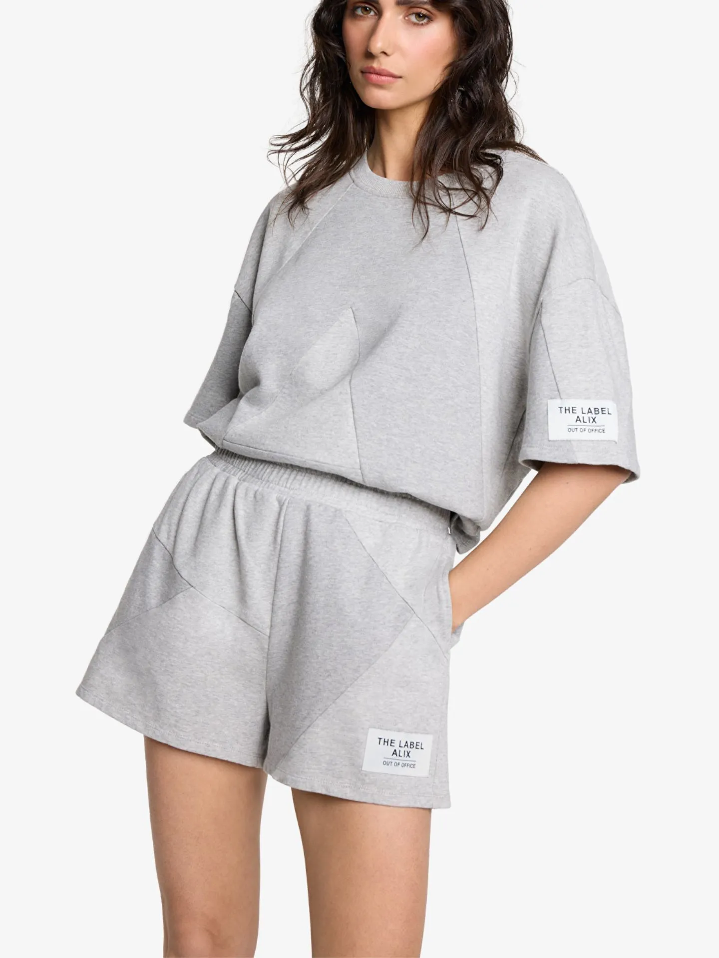 Alix The Label Dames short melange sweat grey
